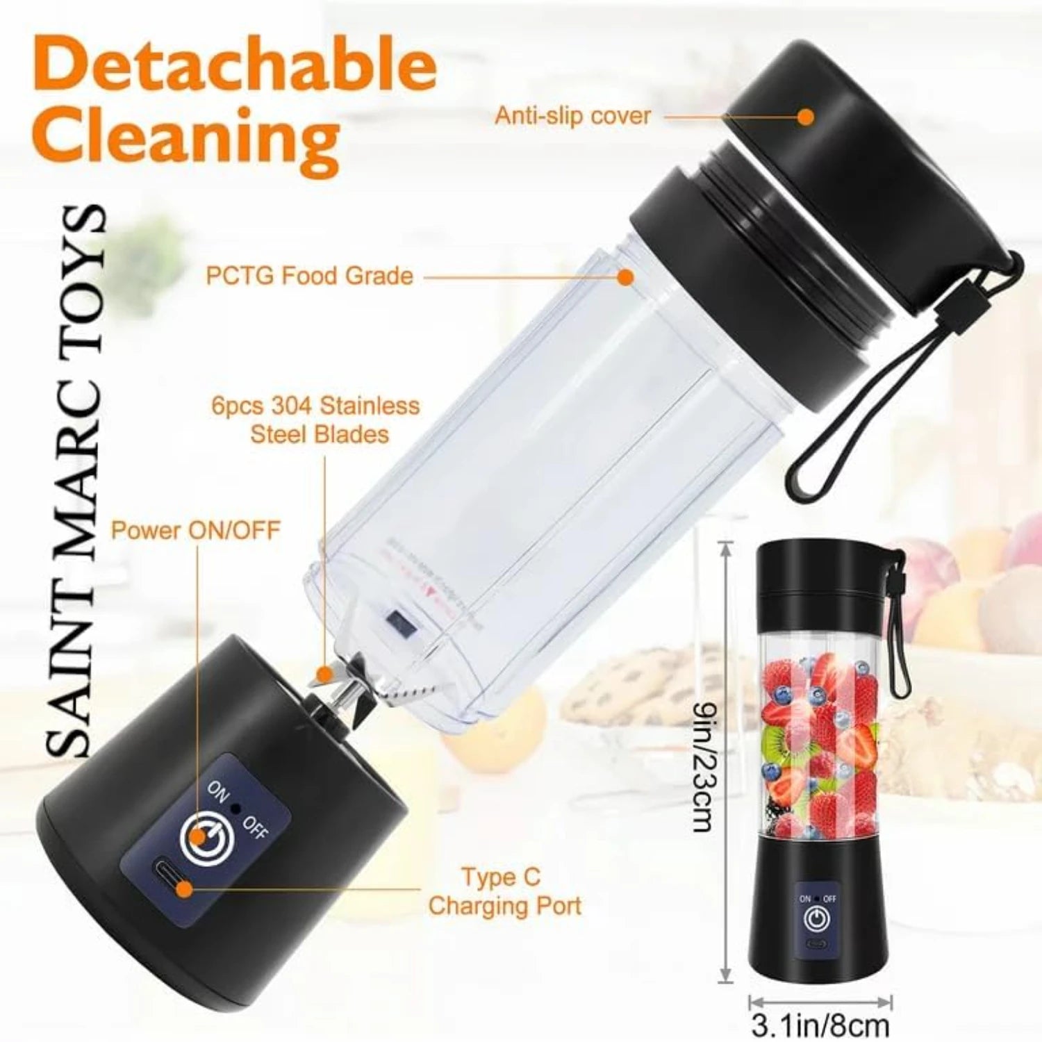 Mandatory Charge Personal Size 380ML USB Rechargeable Blender Bottles for Shakes and Smoothies - Portable Personal Blender