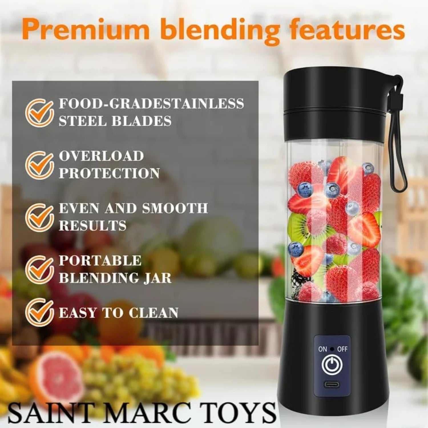 Mandatory Charge Personal Size 380ML USB Rechargeable Blender Bottles for Shakes and Smoothies - Portable Personal Blender